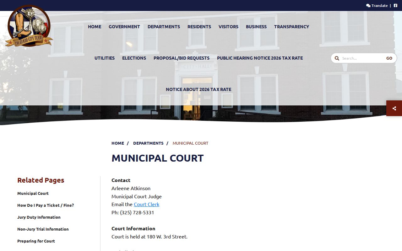Mitchell County warrant records source, Colorado City Municipal Court page