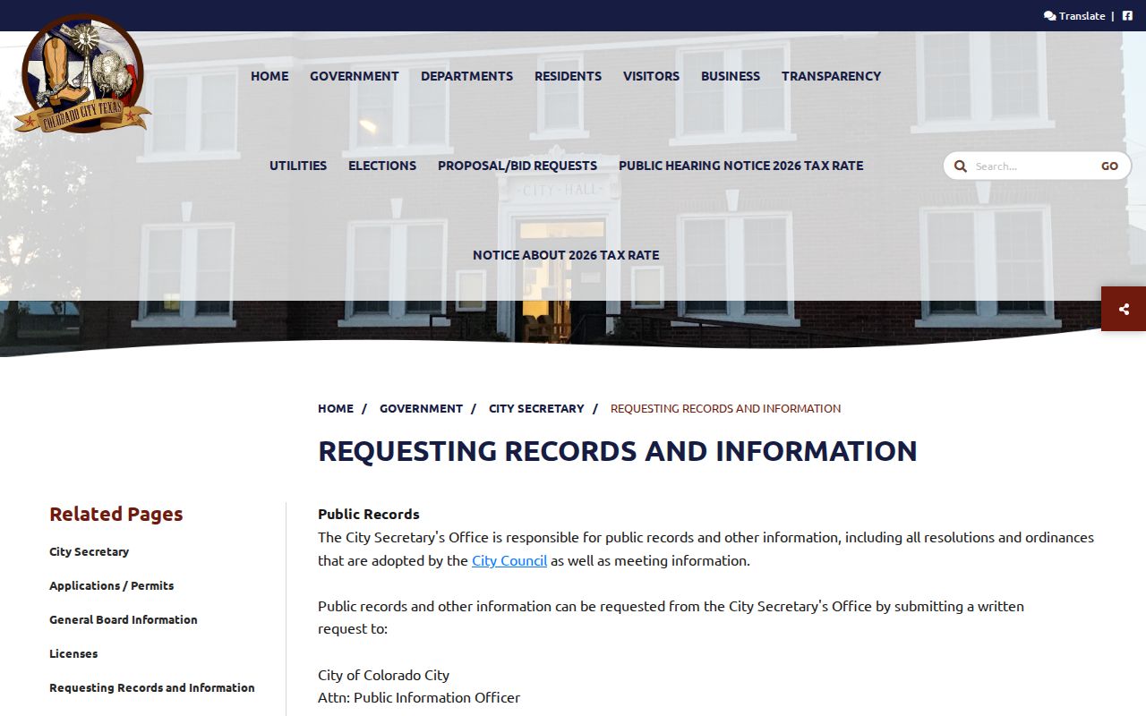Mitchell County warrant records access, official written public-information request instructions